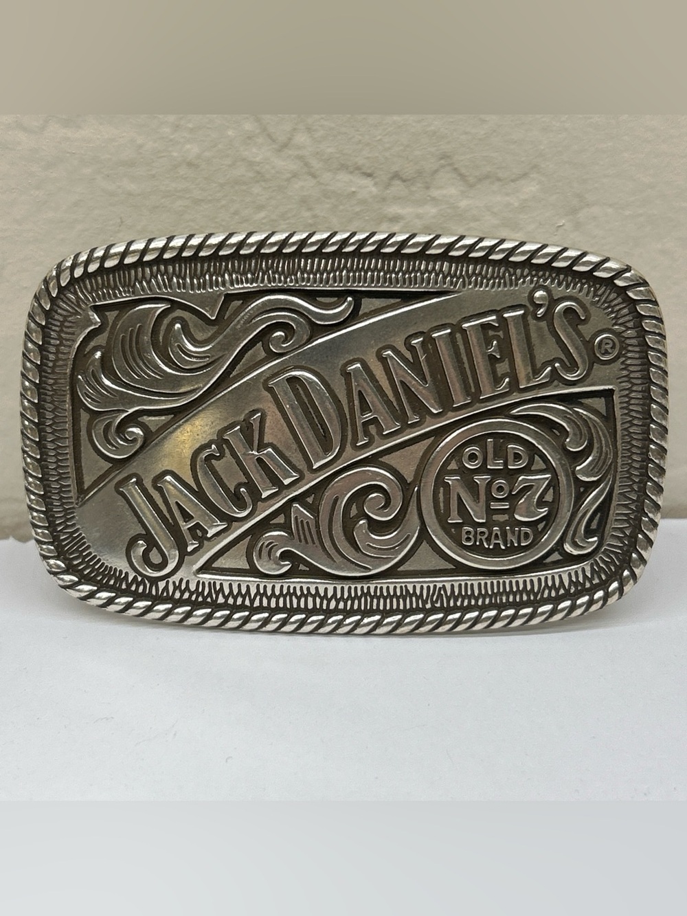 Jack Daniel's Belt Buckle Old No. 7 Brand Western Cowboy Silver Tone/Pewter 4"